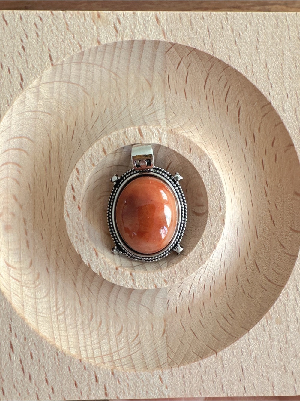 Handmade Natural Crystal Pendant Orange Stone Pendant Artisan Boho Oval Gemstone